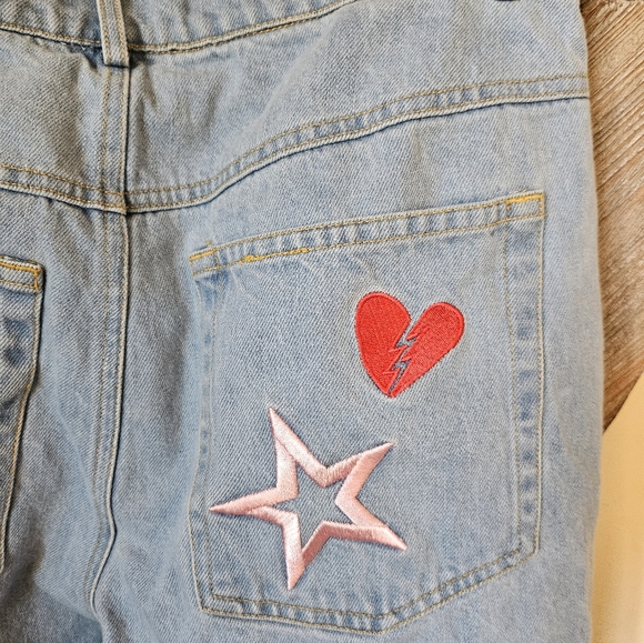 Tee Ink Distressed Patchwork Patch Jeans Star Heart Unique Original - Picture 7 of 10